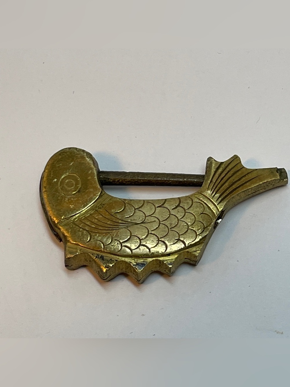 Vintage Brass Figural Fish Padlock Lock No Key